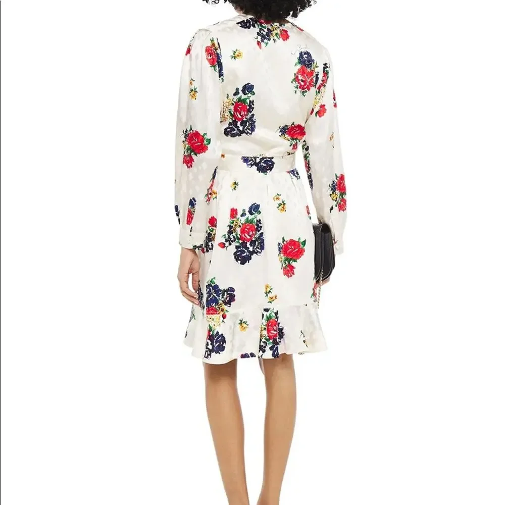 Tory Burch Floral Ruffle Silk Belted Wrap Dress Size 8
